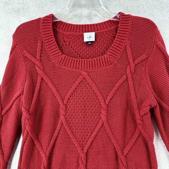 Cabi Sweater Womens Small Mulberry Red Square Neck Pullover Cable Chunky Knit - Picture 3 of 11